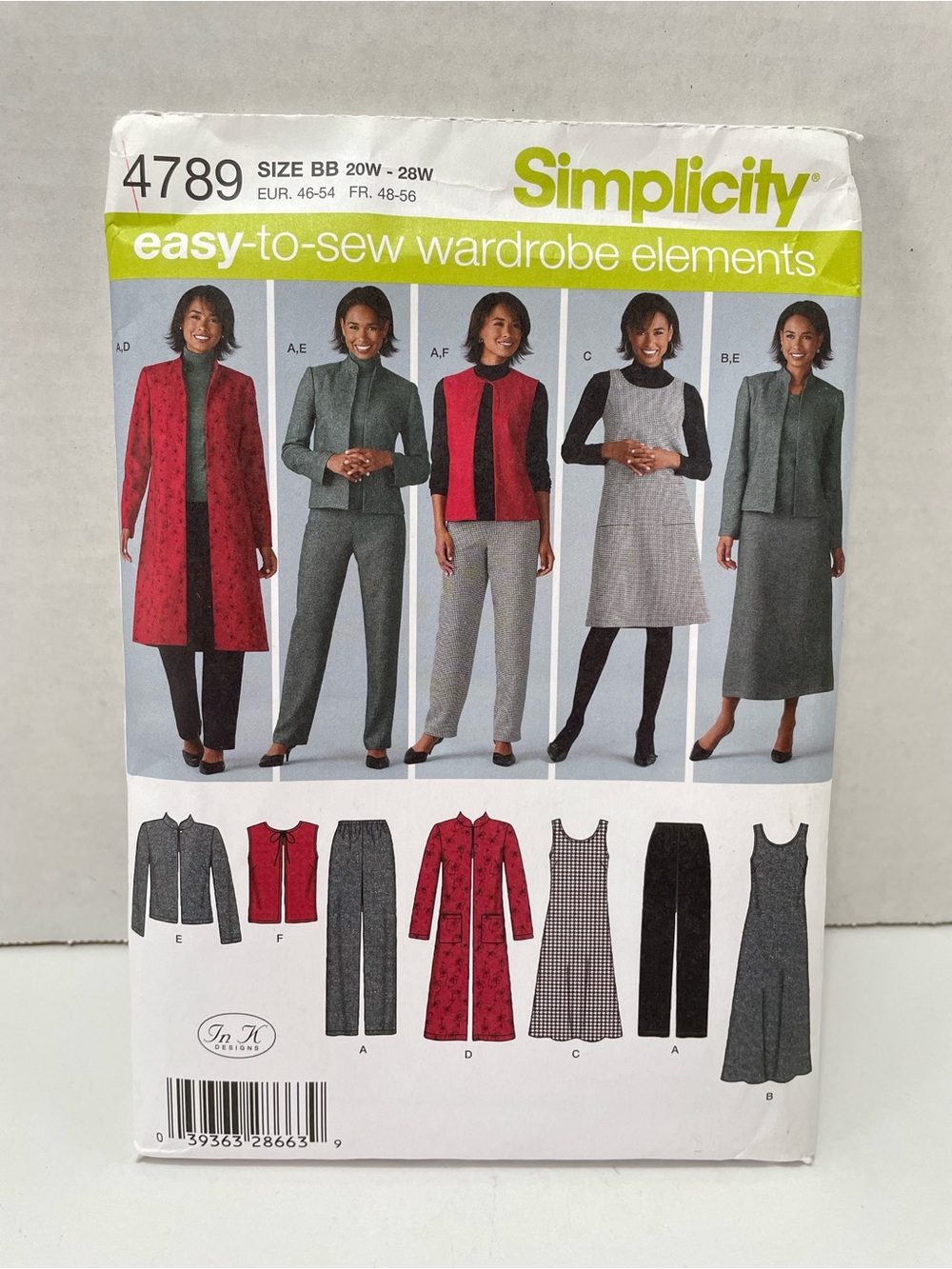 Simplicity Sewing Pattern 4789 Wardrobe Elements. Size 20W-28W
